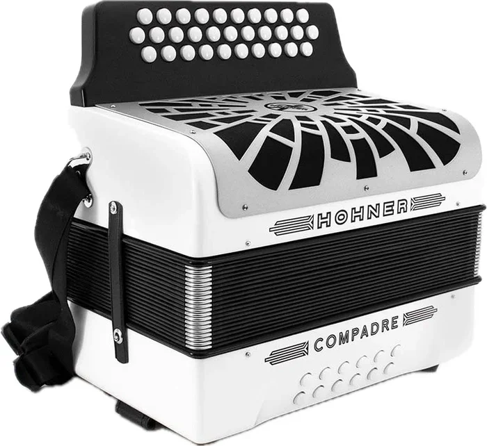 Hohner Compadre Accordion No Switch FBE White with Matte Gray Grill
