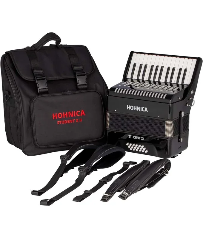 Hohnica Student XII 26 Treble/18 Bass Piano Accordion – Black