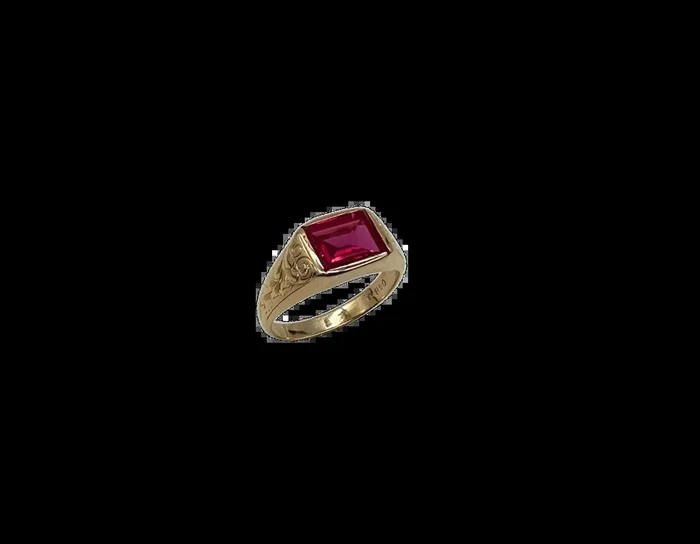 Horizontal Emerald-Cut Red Solitaire Ring