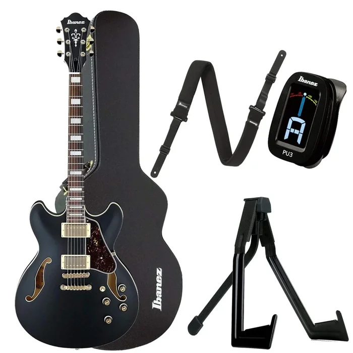Ibanez Artcore AS73G Black Flat Bundle w/ Ibanez Hardshell Case, Stand, Tuner and Strap