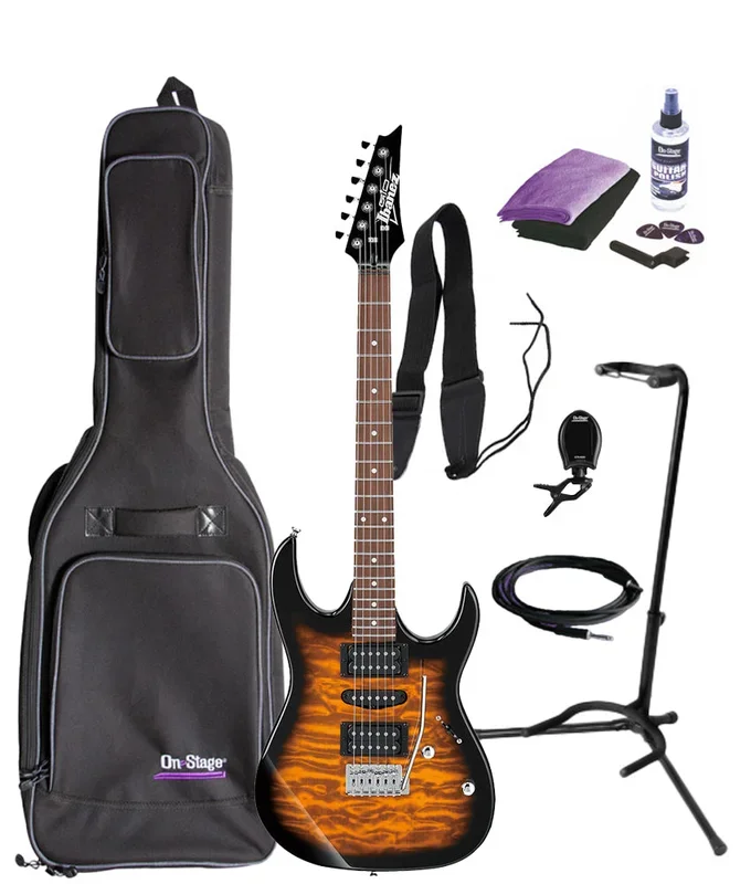 Ibanez GRX70QA GIO Electric Guitar Bundle – Sunburst Quilted Maple