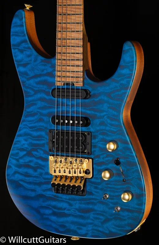 Jackson USA Signature Phil Collen PC1 Caramelized Flame Maple Fingerboard Satin Stain Transparent Blue (763)