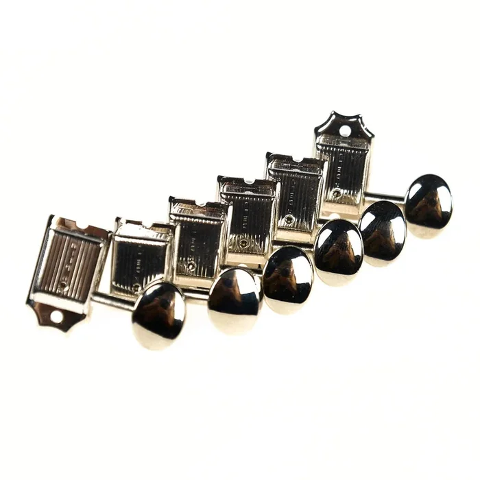 Kluson Traditional 6-In-Line Tuning Machines Oval Metal Button Safety Post Single Line Nickel Left Handed