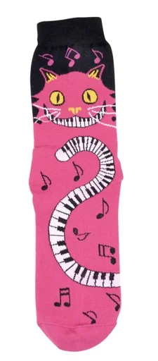 Ladies magenta socks with the cat piano keys tail desigin. Sizes 9 – 11.