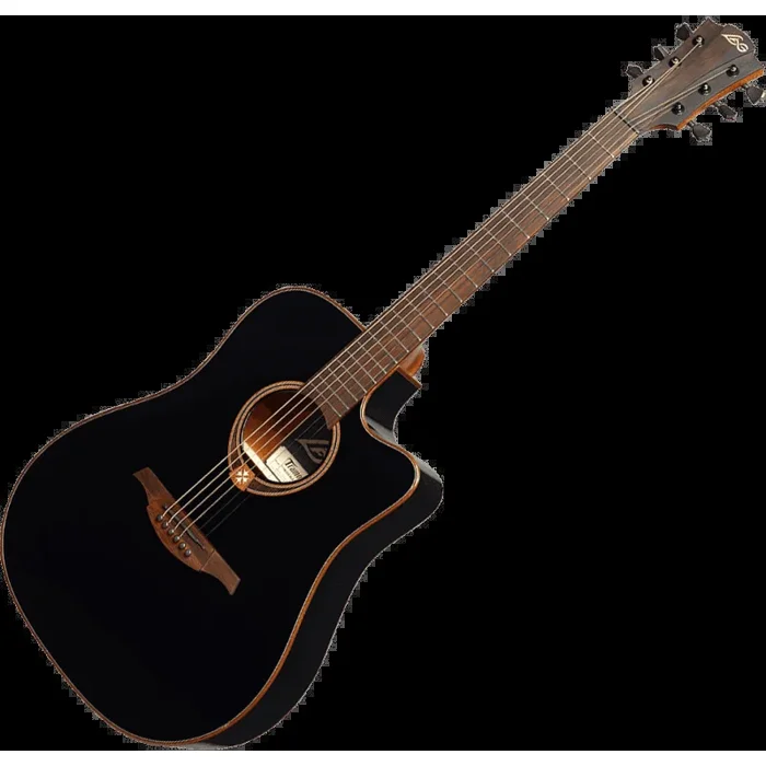 Lâg T118 Dreadnought Cutaway Acoustic-Electric Guitar, High Gloss Black