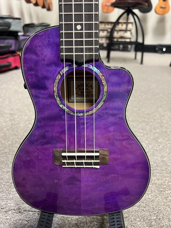 LANIKAI QM-PUCEC Quilted Maple Electric Concert Ukulele w/Case – Transparent Purple