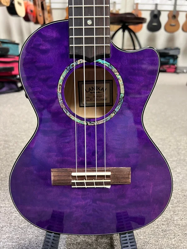 LANIKAI QM-PUCET Quilted Maple Electric Tenor Ukulele – Transparent Purple