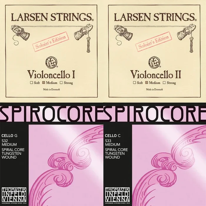 Larsen Soloist A & D, Thomastik Spirocore Tungsten G & C Combo Cello String Set