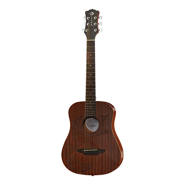 Luna Guitars Safari Polynesian Tattoo Dreadnought Acoustic Guitar – Natural Matte