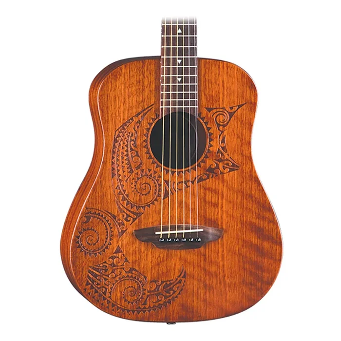 Luna Guitars Safari Tattoo 3/4 Size Travel Guitar Satin Mahogany