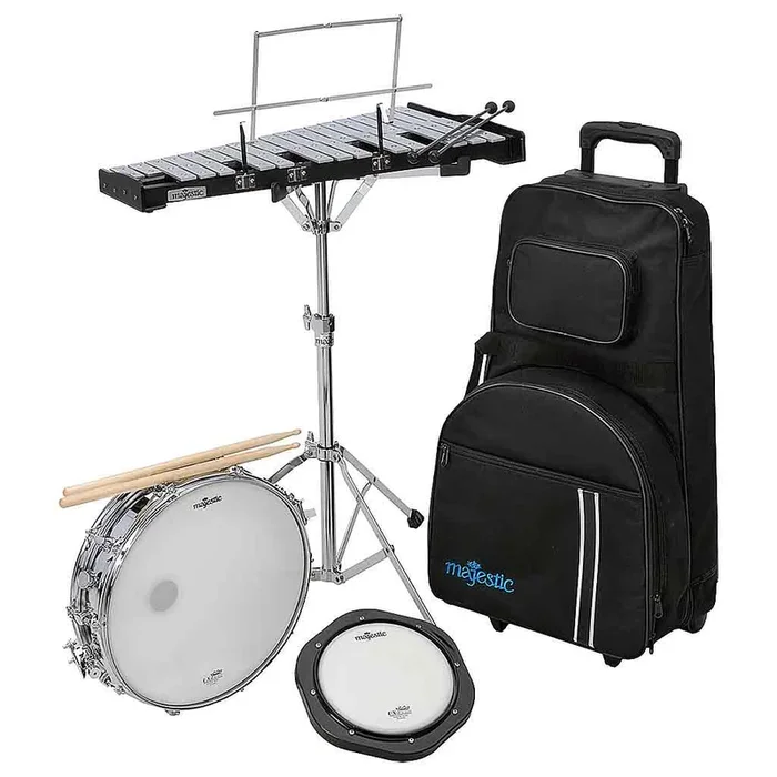 Majestic Metal Snare Drum & Bell Percussion Kit With Rolling Bag AK1432DP