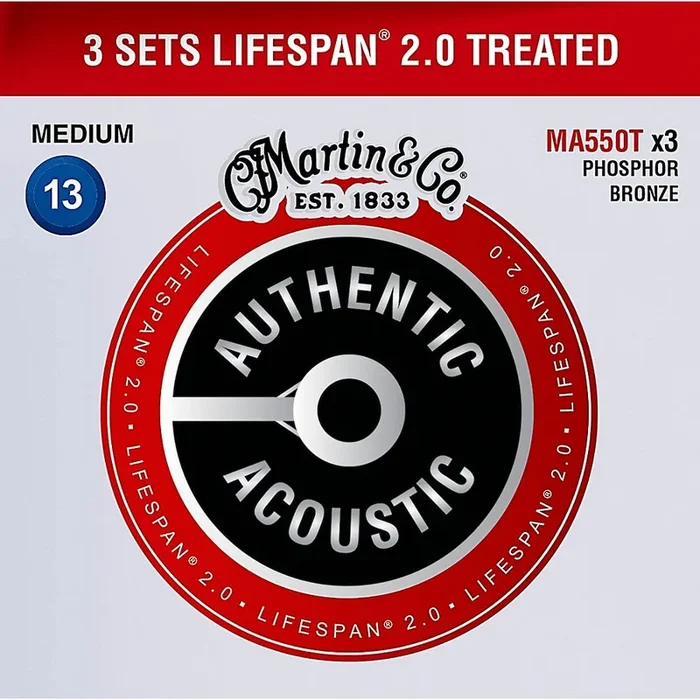 Martin Authentic Acoustic Lifespan 2.0 Phosphor Bronze Guitar Strings -.013-.056 Medium Value Pack