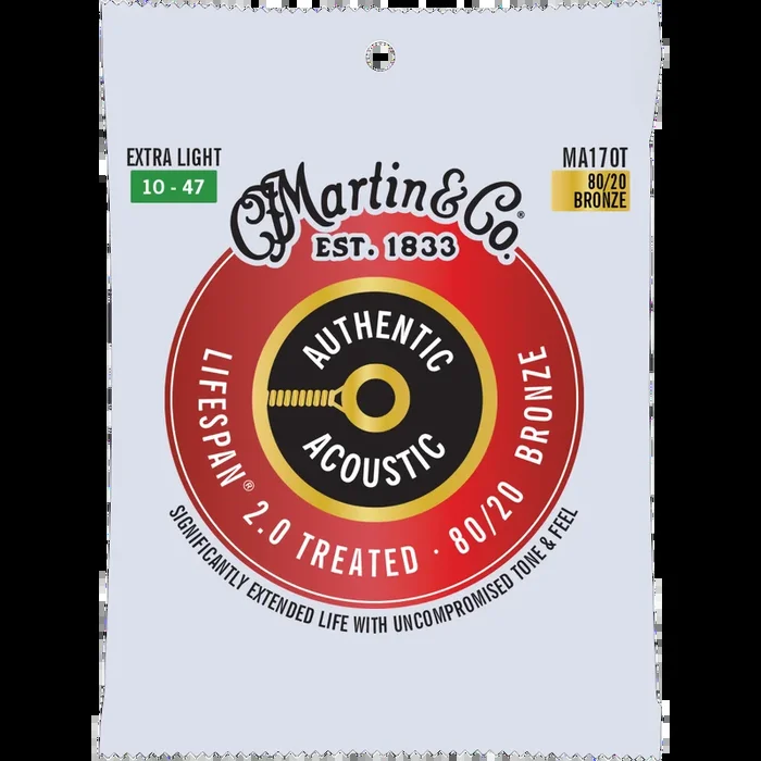 Martin MA170T Authentic Acoustic Lifespan 2.0 80/20 Bronze Strings, Extra Light