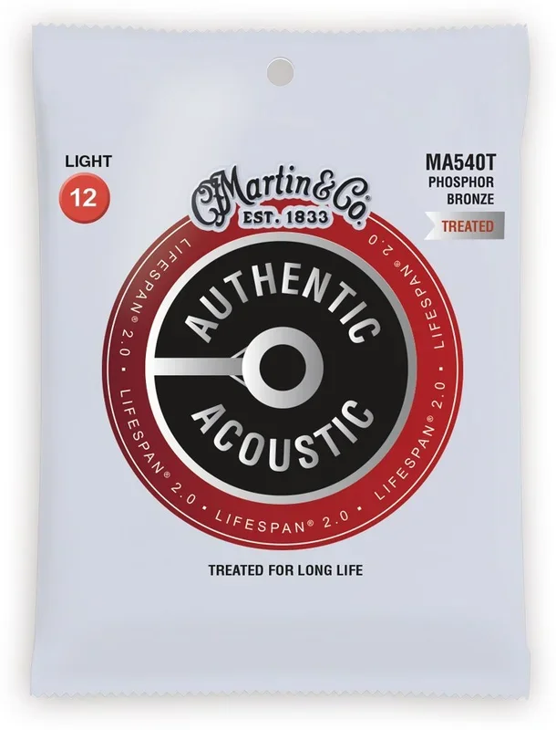 Martin MA540T Lifespan 2.0 Treated Phosphor Bronze Light 12-54 Authentic Acoustic Guitar Strings
