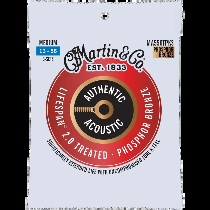 Martin MA550T Authentic Acoustic Lifespan® 2.0 Strings Phosphor Bronze, Medium 3 Pack