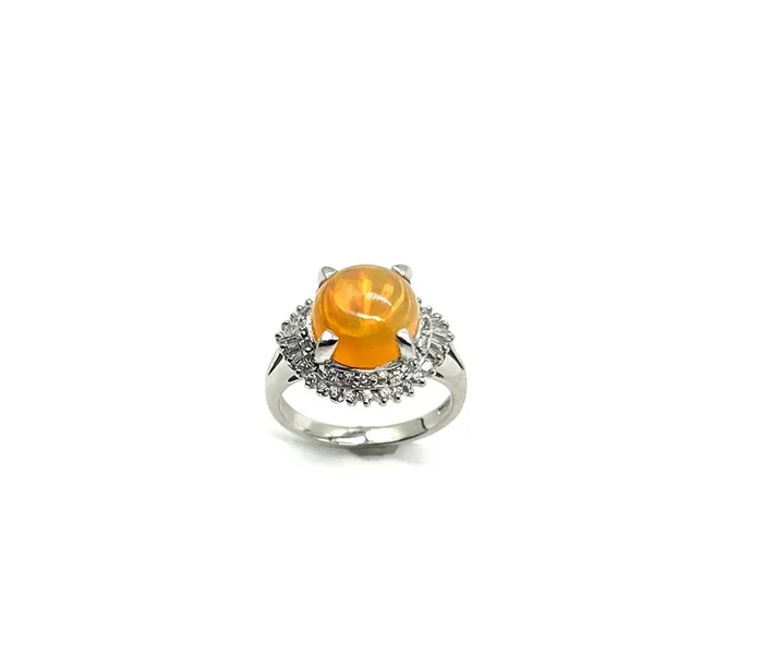 Mexican Fire Opal with Diamonds in Platinum