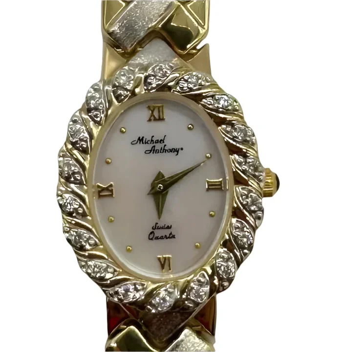 Michael Anthony 14K Gold Diamond Bezel Watch – Swiss Quartz
