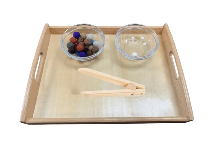 Montessori Tonging Activity – Papoose Balls – includes Tongs, Tray, Bowls and Papoose Felt Balls