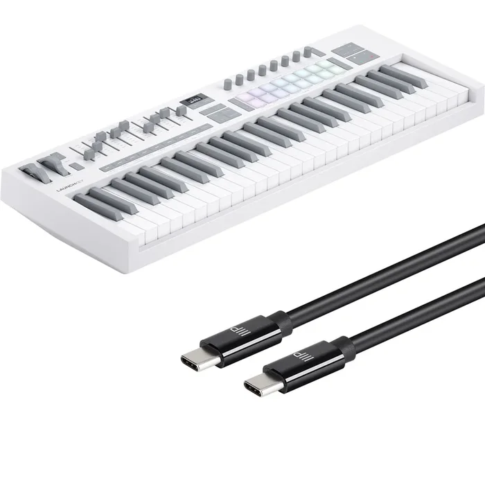 Novation Launchkey 49 Mk4 Keyboard Controller – White USB-C CABLE KIT