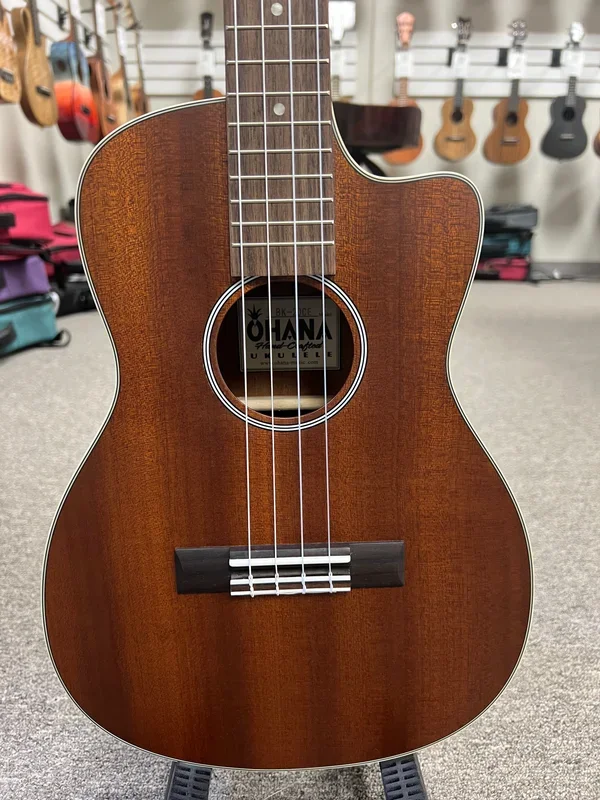 Ohana BK-20CE Mahogany Electric Baritone Ukulele – Solid Top Cutaway