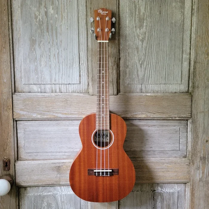 Ohana Tenor Starter Pack TK-10 Laminate Mahogany Ukulele Bag, Tuner, Strap, Button v033