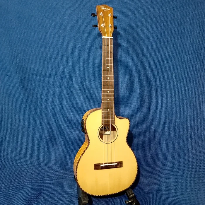 Ohana Tenor TK-70WGCE Solid Spruce Top /Laminate Willow Cutaway A/E Ukulele h575