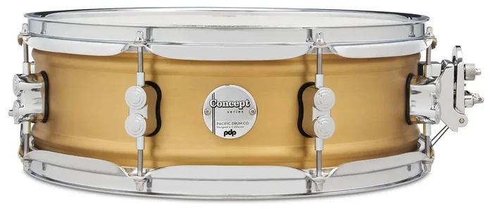 PDP Concept Series Snare Drum 5″ x 14″ Aluminum Snare Drum – Natural Satin Brushed Brass w/ Chrome Hardware