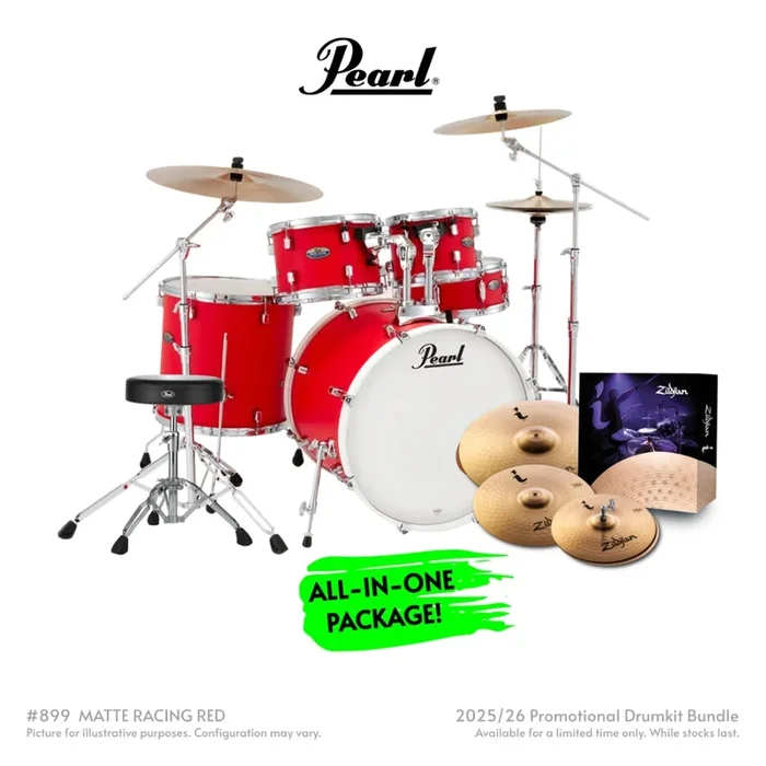Pearl Decade Maple 5pc 22″ Fusion Increda-Bundle Drum Kit – Matte Racing Red