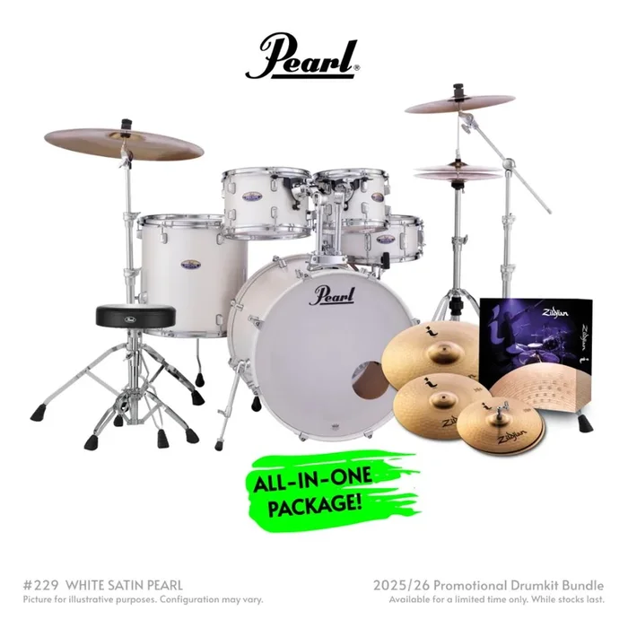 Pearl Decade Maple 5pc 22″ Fusion Plus Increda-Bundle Drum Kit – White Satin Pearl