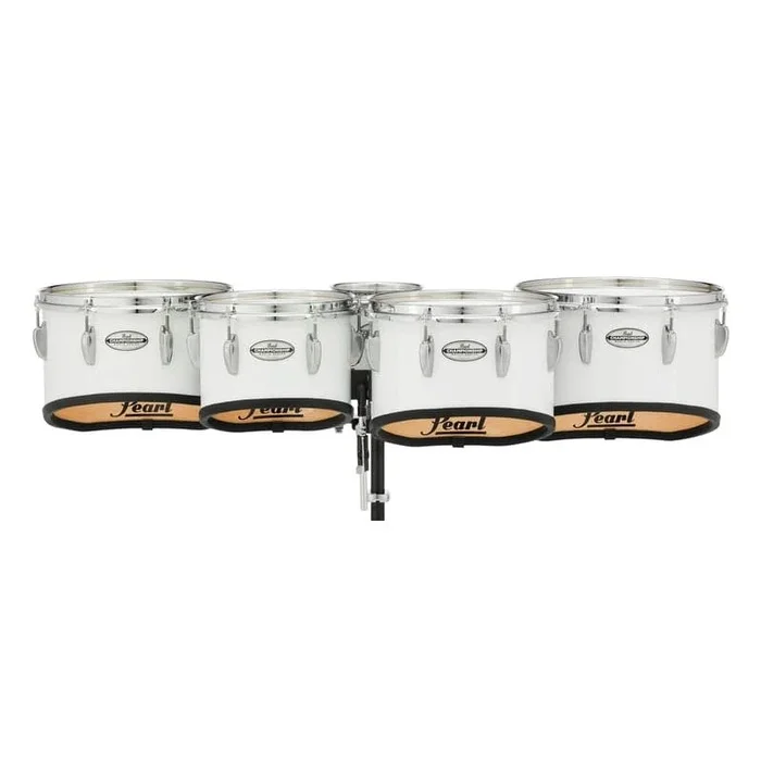 Pearl Marching Percussion: 6+10+12+13+14 Championship Maple Marching Tom Set, Shallow Cut w/R Ring #33 Pure White