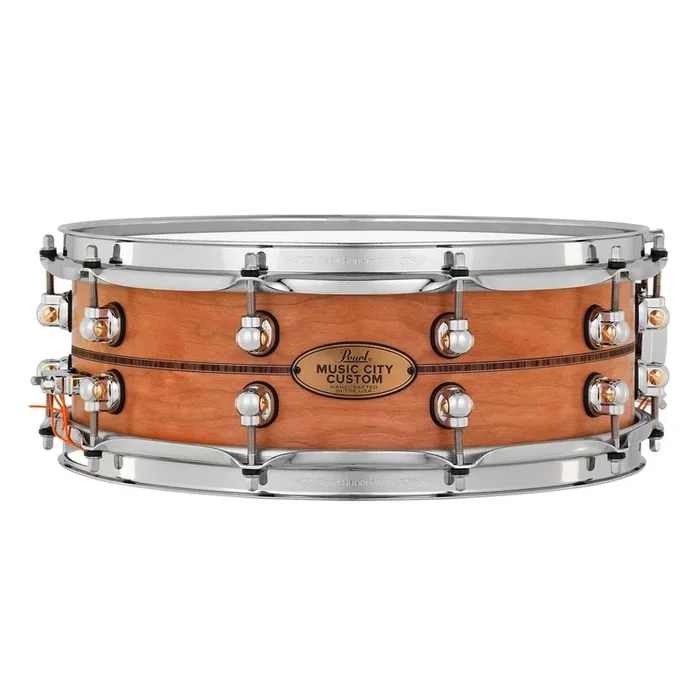 Pearl Music City Custom Solid Cherry 14×5 Snare Drum Natural w/Kingwood Inlay