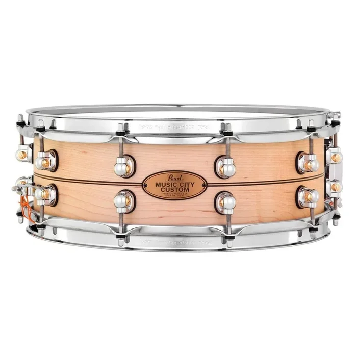Pearl Music City Custom Solid Maple 14×5 Snare Drum Natural w/Boxwood-Rose Inlay