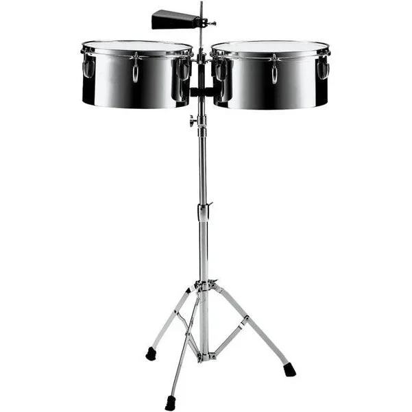 Pearl PTS5134 13inch and 14inch Steel Timbales with Cowbell and Stand