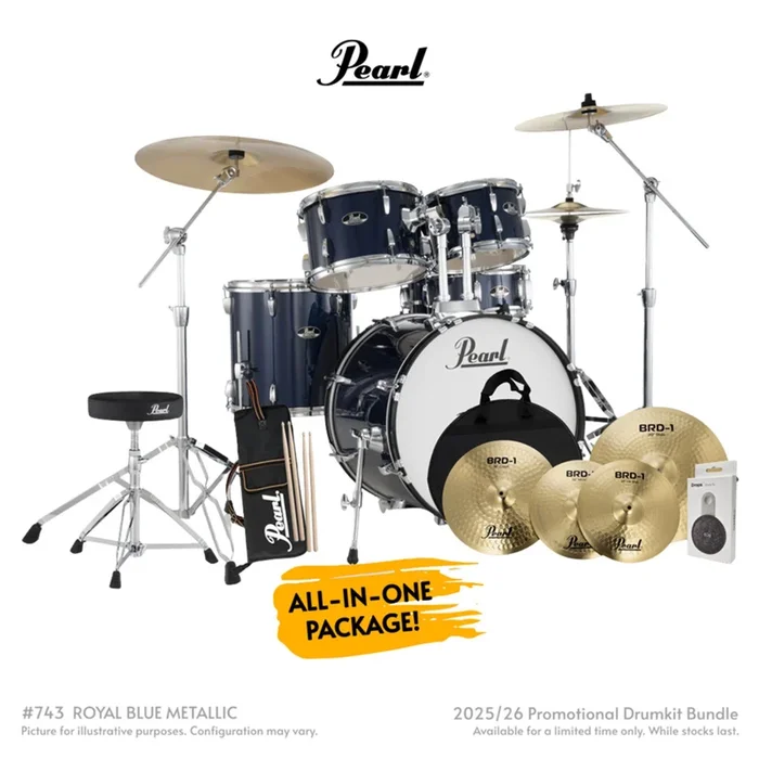 Pearl Roadshow-Plus 5pc 20″ with BRD-1 Cymbals Drum Package – Royal Blue Metallic