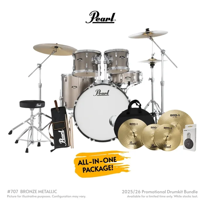 Pearl Roadshow-PLUS 5pc 22″ Drum Package with Pearl Cymbals – Bronze Metallic