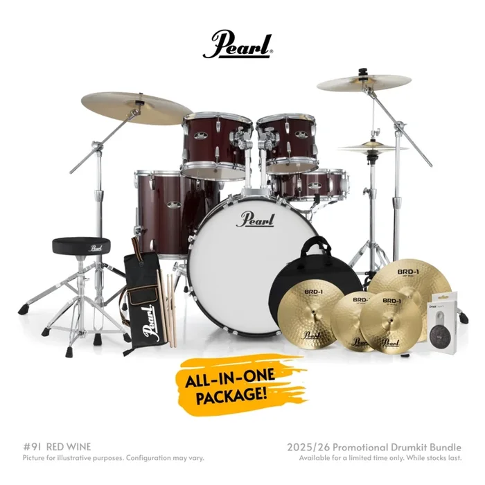 Pearl Roadshow-PLUS 5pc 22″ Drum Package with Pearl Cymbals – Red Wine