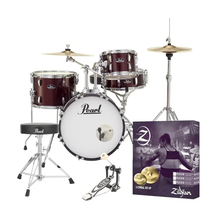 Pearl Roadshow X 18″ 4-Piece Drum Kit Package with Zildjian Cymbals & Hardware – Wine Red