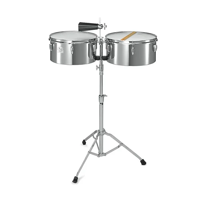 Pearl Timbales Steel 13″+14″ w/ Sticks & Cowbell