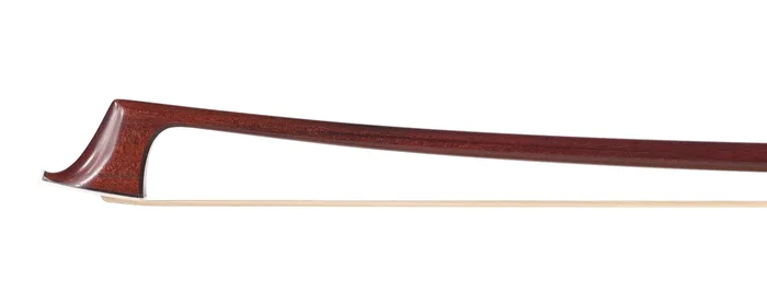 Pernambuco cello bow, unbranded, round stick, with silver-mounted ebony frog