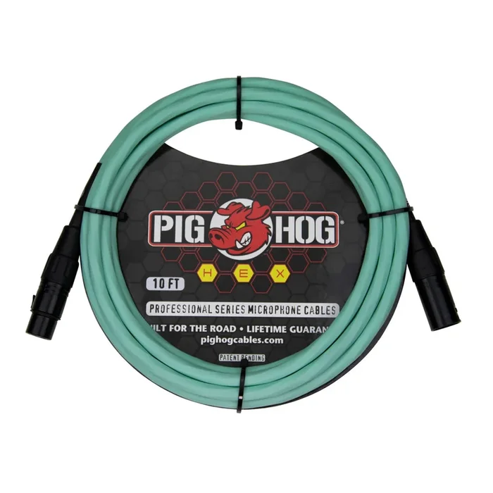 Pig Hog Hex Series Mic Cable, 10ft – Seafoam Green
