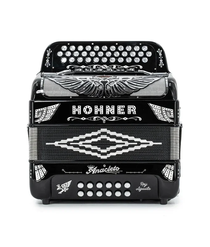 Pre-Owned Hohner Anacleto Rey Aguila Two-Tone FBE/GCF Compact Accordion – Black | Used