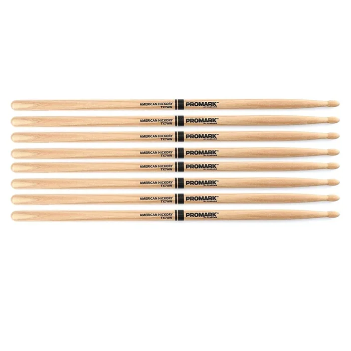Promark American Hickory 7A Wood Tip Drum Sticks (4 Pair)