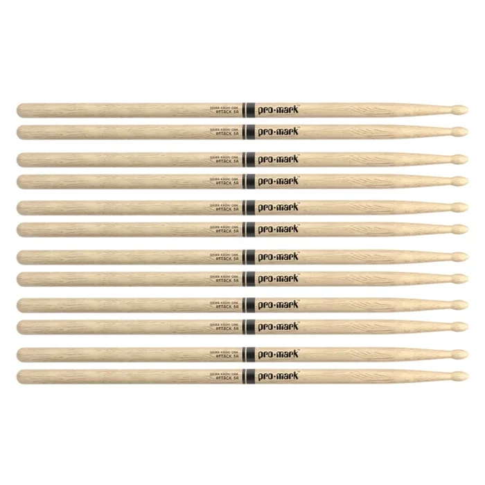 Promark Japanese White Oak 5A Wood Tip Drum Sticks (6 Pair Bundle)