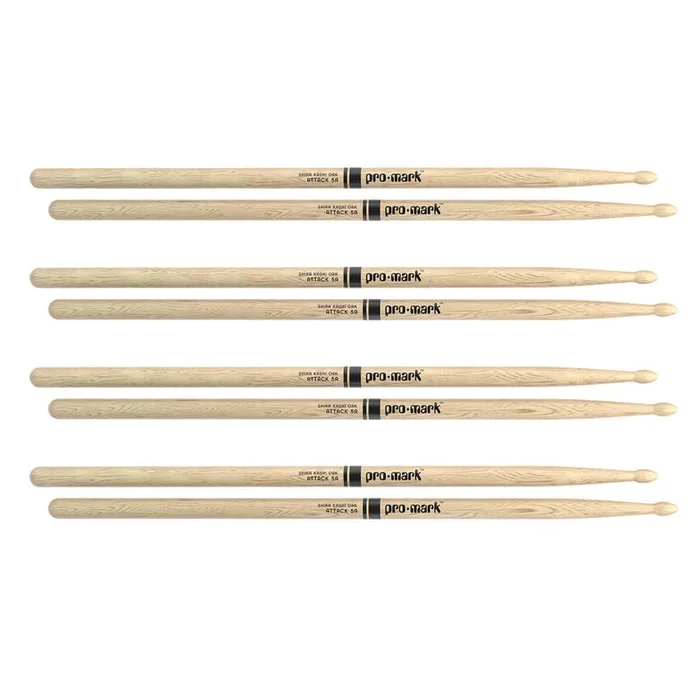ProMark Shira Kashi Oak 5A Wood Tip Drum Stick 4 Pair Bundle