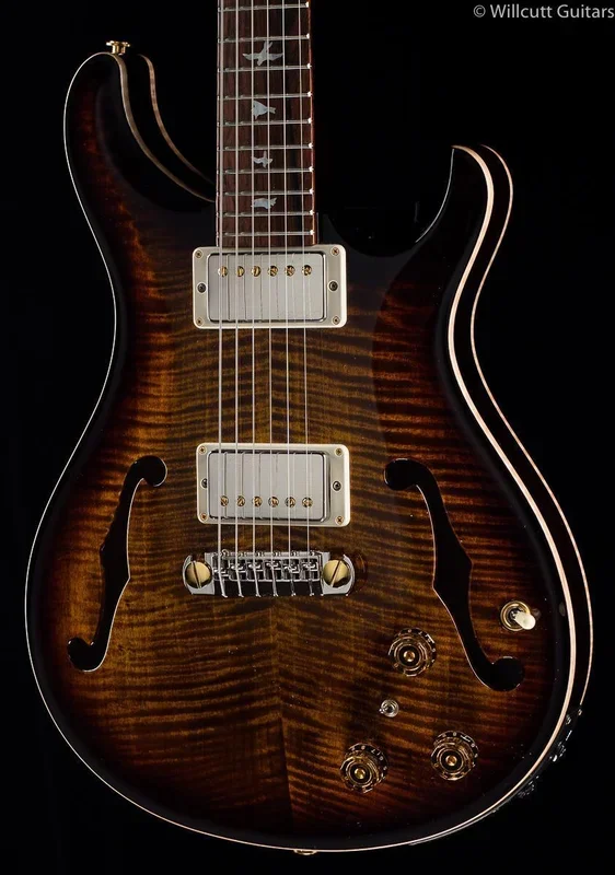 PRS Hollowbody II Black Gold Burst Wood Library Edition Korina Neck