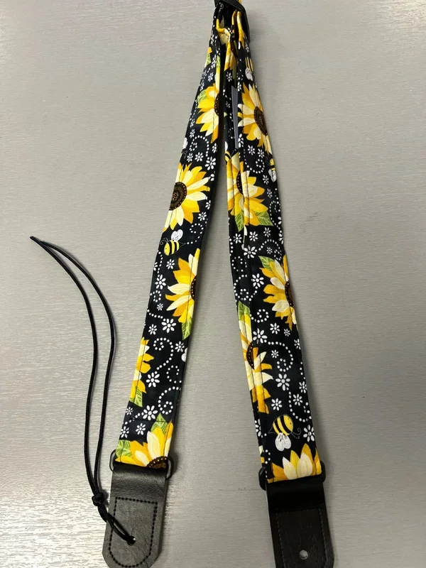 Quiltsand Woven Ukulele Strap – Sunflower and Bees – Adjustable