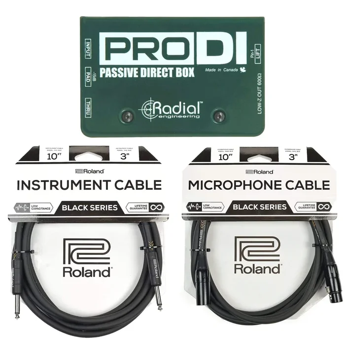 Radial Pro-DI Passive Direct Box w/2 Instrument Cables and XLR Cable Bundle