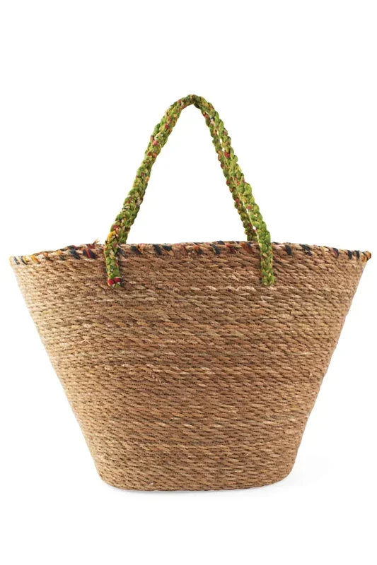 Recycled Sari & Grass Beach Bag