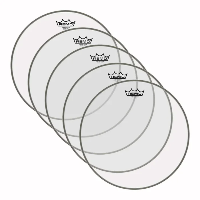 Remo 13″ Ambassador Clear Snare Side Drumhead No Collar (5 Pack Bundle)