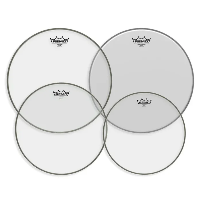 Remo Pro Pack Emperor Clear 10″ 12″ 14″ FREE 14” Ambassador Coated